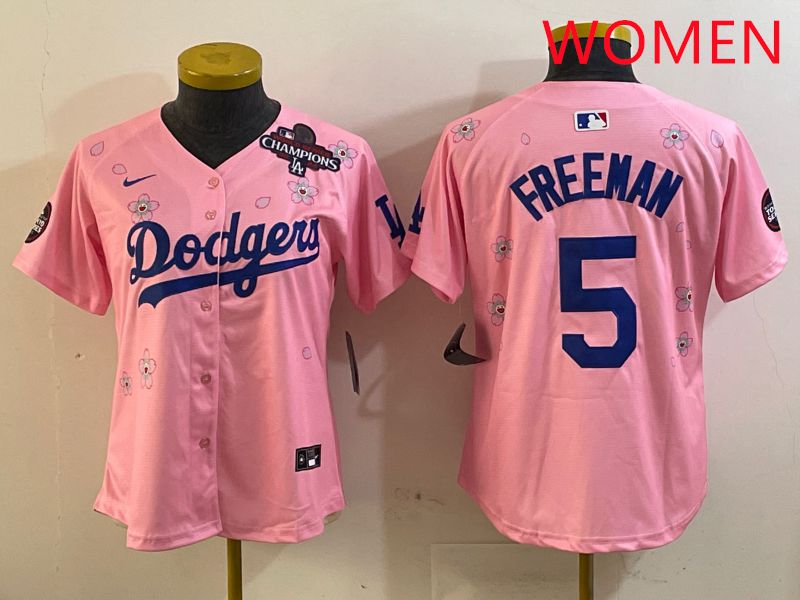 Women Los Angeles Dodgers #5 Freeman Pink Sakura Edition 2025 Nike MLB Jersey style 4